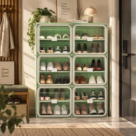 Zapatero plegable 85×34×104 cm – 6 niveles, puertas transparentes – sin montaje – plástico, moderno (1/5)