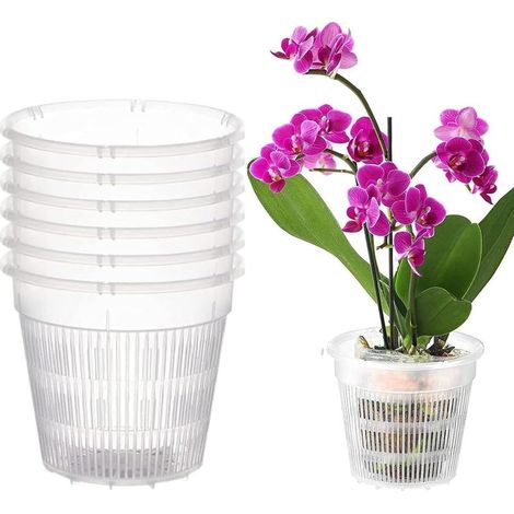 Lot de 6 pots à orchidées, transparents, respirants, en plastique, avec trous, pour orchidées, semis, plantes succulentes, plantes en pot (11 cm) (1/5)
