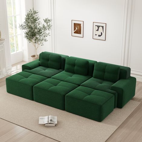 Modulares Ecksofa grün aus Cord mit Schlaffunktion und tiefem Sitz (1/5)