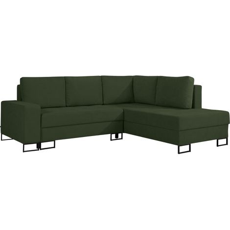 Selsey Larelle – Ecksofa mit Schlaffunktion & Bettkasten, Chenille, Ottomane rechts, Grün