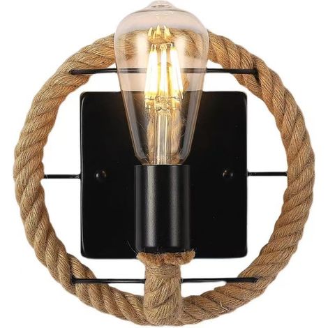 Wall light made of hemp rope in loft style Retro industrial style wall light for hallways Decorative light with antique Edison bulb--BIEMMEDUE (1/3)