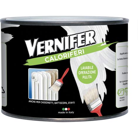 4906 VERNIFER Calorifères, blanc satiné, produit peint, 500 ml, vernis à ongles, prêt à l'emploi, pour réchauffeurs, montants, plinthes, poubelles (1/5)