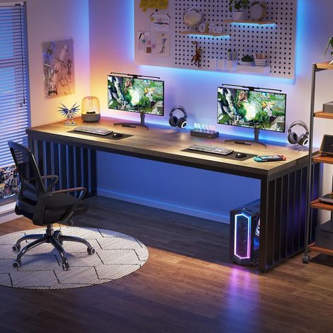 Bureau gamer 180x76x60 cm – Grande surface de table ergonomique – Design industriel gris – Idéal pour jeux vidéo et travail (1/5)