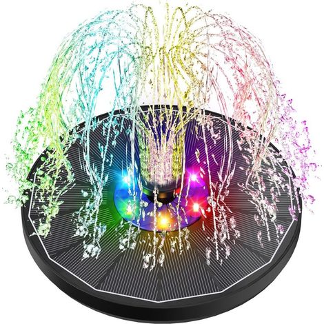 Fontaine Solaire LED Colorées, 3.5W Extérieur Flottante Pompe Bassin Solaire, 2025 Fontaine Solaire Verre avec 7 Buses & 4 Tiges Fixes pour Bain d'oiseaux Aquarium Jardin (1/5)