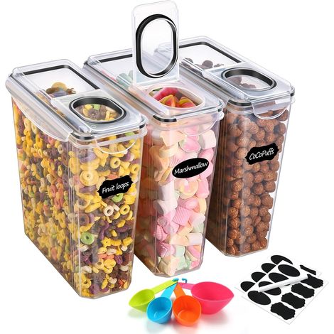 Contenitori Ermetici per Alimenti, Set di 3 (3.7L), Contenitore Plastica con Coperchio, Senza BPA Contenitori per Alimenti, Contenitori Cucina Organizer per la Conservazione di Pasta e Cereali