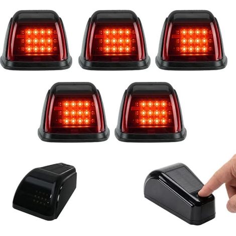 Ensemble de 5 feux solaires pour cabine de camion, feu de position LED supérieur sans perçage et sans fil, feu de toit étanche pour semi-remorques et camionnettes (rouge) (1/4)