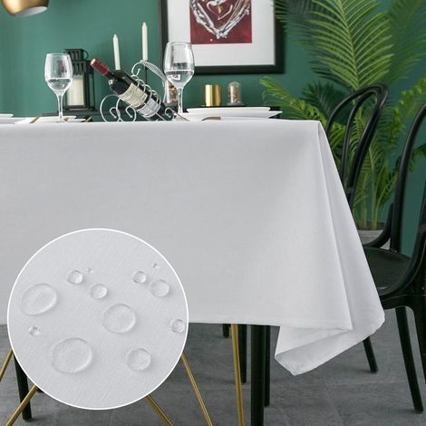 Nappe Rectangulaire Imperméable en Polyester 140x200cm, Nappe de Table Lavable Effect Lin pour Salle à Manger, Pique-Nique, Restaurant (Blanc, 140x200cm) (1/5)