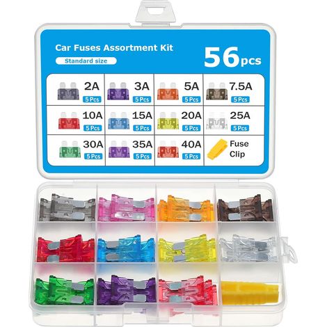 56PCS Boîte Fusibles Auto 12V Mini Fusibles Moto 2A-40A Pour Voitures, SUV, VTT, UTV (1/5)