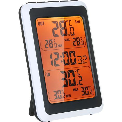 Compteur de température et d'humidité sans fil intérieur et extérieur avec temps rétro-éclairage orange thermomètre électronique domestique réveil (1/5)