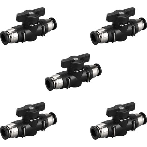 Lot de 5 raccords pneumatiques - Valve pneumatique de 6 mm avec raccord rapide - Valves de régulation du débit d'air pour raccords de tuyau d'air (1/5)