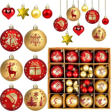 Boule de Noel Decoration Sapin Noel 40 Pièce Rouge et Or Boules Incassable (1/5)