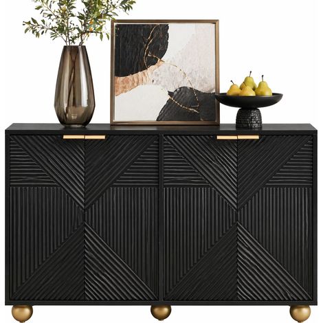 ELVMI Sideboard mit 4 Türen und Verstellbaren Einlegeböden, Goldenen Griffen und Kugelfüßen, Wohnzimmer, 120×35×71,5 cm, MDF, Schwarz (1/5)
