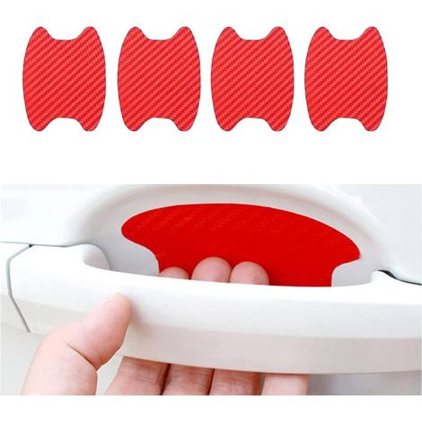 4PCS Autocollants Voiture Extérieur, Film de Protection Universel en Fibre de Carbone Anti-Rayures pour Poigné Porte Voiture, Convient à la Plupart des Poignés Porte Voiture (Rouge) (1/5)