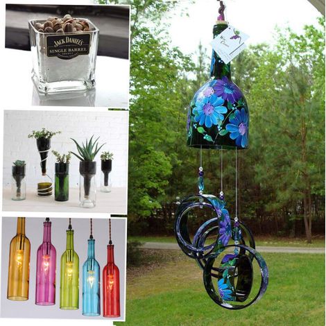 Jeffergarden Coupe-bouteilles en verre amélioré, sculptures carrées et rondes pour le vin et la bière, adapté aux machines de bricolage, avec support métallique et accessoires.