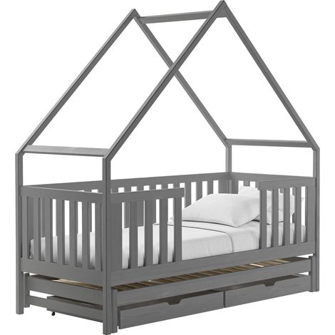 Cama Vista 115, Gris, Individual con una cama supletoria-nido, Individuales, 80x180, 80x170, Madera, Somieres, 86x188x202cm (1/3)