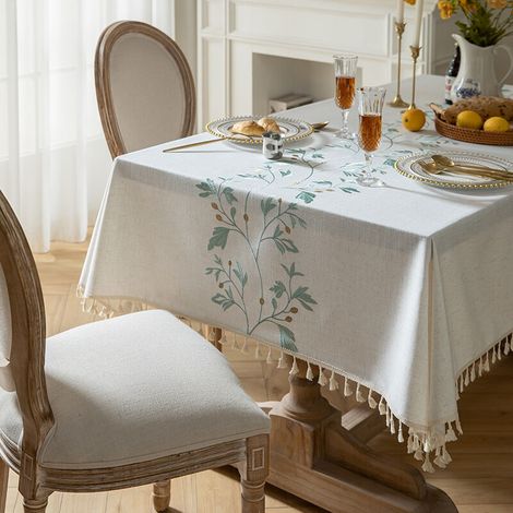 Nappe nordique en coton/lin - imperméable et résistante à l'huile - à franges - lavable - 140×180cm - (1/5)