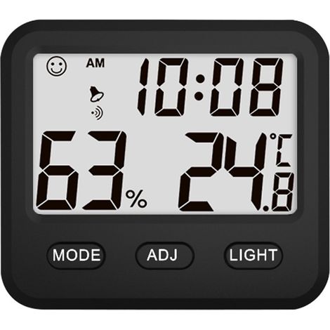 Hygromètre Thermomètre Numérique - Affichage Horloge Digitale - Rétroéclairage - Support Pivotant + Fixation Murale + Aimant Intégré - Pour Bureau Chambre Cuisine (1/5)