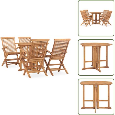 The Living Store Set da Pranzo da Giardino 5 pz Pieghevole in Massello di Teak - Tavolo da pranzo in teak