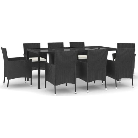 Maison Exclusive - Set da Pranzo da Giardino 9 pz con Cuscini Nero in Polyrattan