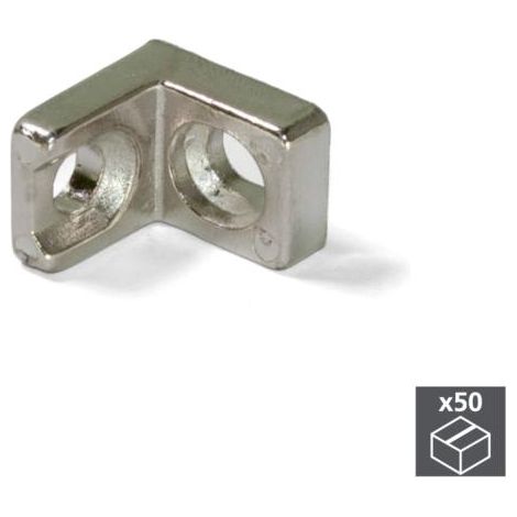 Emuca Lote de 50 escuadras de unión para muebles, 20.5x20.7mm, 2 agujeros, Zamak, Niquelado -