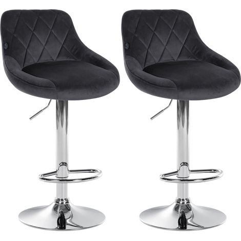 Juego de 2 taburetes de bar con costuras decorativas de rombos, asiento de terciopelo gris oscuro y estructura de metal cromado TDB10770