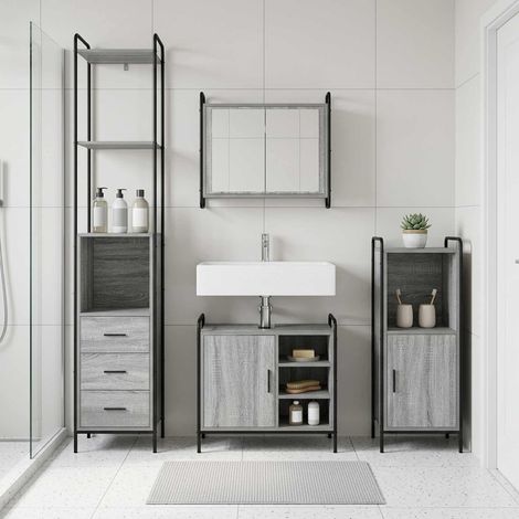 vidaXL Juego de Muebles de Baño 4 uds. Sonoma gris 40 x 36 x 200,5 cm (1/5)