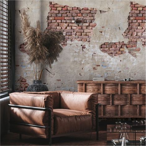 Photo wallpaper Profhome 392561 hot embossed non-woven wallpaper smooth brick look matt beige red brown cream 1.59 m x 2.8 m (1/4)