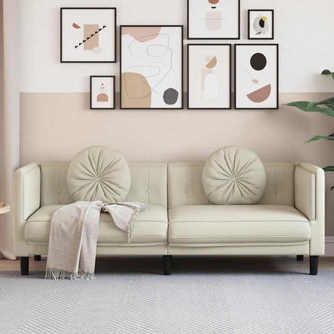 Sofa mit Kissen 3-Sitzer Creme Samt vidaXL