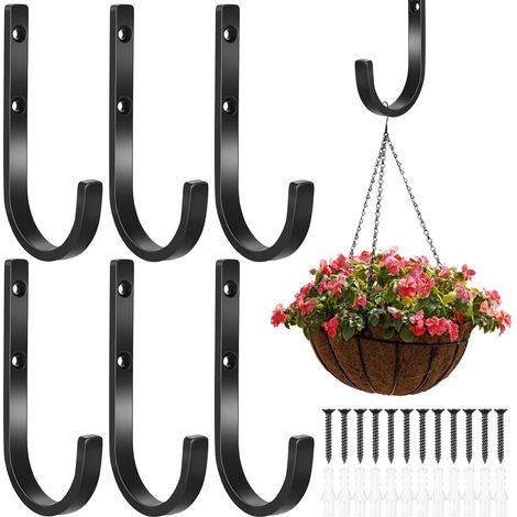 6 Crochet Mural, Acier Au Carbone, Design En J, Pour Vélos Outils, Garage Maison