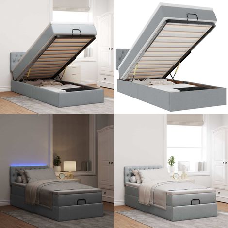 vidaXL Lit ottoman avec matelas gris clair 100x200 cm tissu (1/5)