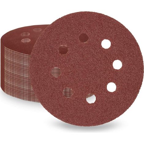 Feuilles Abrasives 50pcs disque abrasif rond, Papier de verre ponceuse- Feuilles abrasives collantes crochet et scratch (150mm x 50pcs) (1/5)