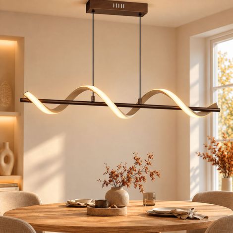 LED Hängeleuchte Pendelleuchte Wohnzimmerlampe kürzbar Beige Metall H 120 cm (1/5)