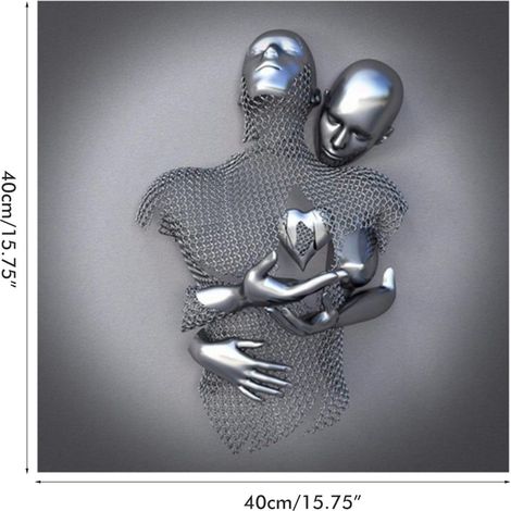 Statue décorative moderne en métal en forme de cœur 3D, sans cadre, sur toile. Décoration murale pour chambre. (1/5)