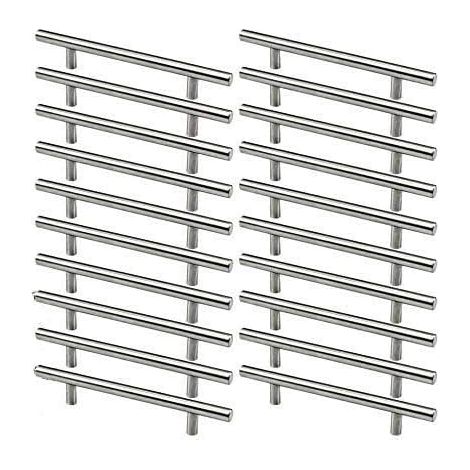 Lntyq Lot de 20 poignées de meuble en acier inoxydable pour armoire de cuisine, espacement des trous de 128 mm, poignée en T en acier brossé pour porte d'armoire