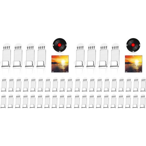 Lot de 48 Pièces Accroche Vinyle Mural Petit, Support en Acrylique, Porte Autocollant, Etagère sans Percer Transparente pour Disque Vinyle, CD et DVD (1/5)