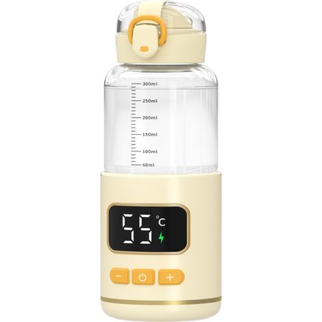 Chauffe Biberon Nomade Capacité 300ml sans Fil Écran Digital Verre Borosilicaté Graduations Claires Chauffe biberon Portable Contrôle de Température 37–55°C Batterie 15000mAh pour Voyage Sortie (1/2)
