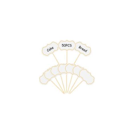 Lot de 50 Panneaux de Buffet avec Étiquettes Alimentaires & Drapeaux Snack – Marqueurs Fromage/Prix, Panneau Présentation Buffet pour Mariage/Anniversaire (Planche Apéro, Mini Pancarte),Blanc (1/5)