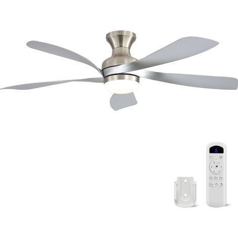 Ventiladores de techo plateado con LED regulable, mando a distancia, 5 aspas, motor DC silencioso y temporizador, en ABS (1/5)