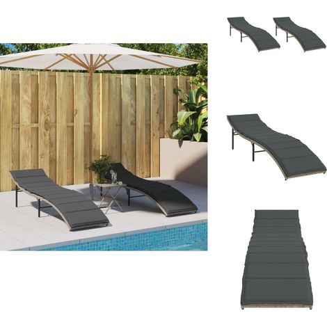 Chaises longues lot de 2 et coussins gris clair résine tressée - Chaise Longue - Transats - Lit De Bronzage - Mobilier De Jardin - Résine Tressée (1/5)