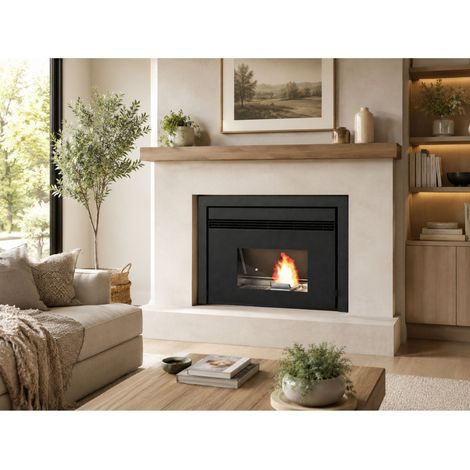 Punto Fuoco – Insert cheminée à granules ventilé 11.5 kW – Système de canalisation avec 2 ventilateurs – Rendement 94.5% – Pour volume de chauffe jusqu'à 300 m3