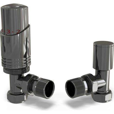 Talus Bold - Black Nickel Thermostatic Radiator Valve & Lockshield Angled 15mm