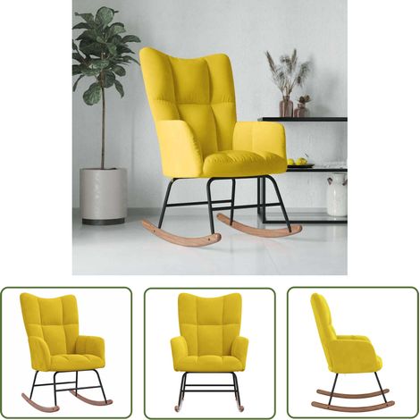 The Living Store Chaise à bascule Jaune moutarde Velours - Chaise À Bascule - Fauteuil Relaxant - Chaise Lounge - Mobilier De Salon - Chaise Confortable (1/5)