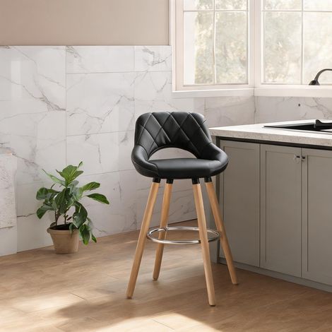 Tabouret de bar noir en simili cuir avec dossier et piètement (1/5)