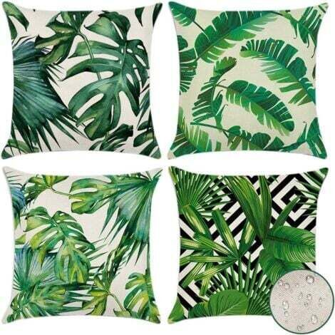4er-Set (45 x 45 cm – Tropische Pflanzen 01) Wasserdichte Outdoor-Kissenbezüge mit grünem Tropenpflanzenmuster für Sofa, Terrasse, Garten, Wohnzimmer, Schlafzimmer, Dekoration