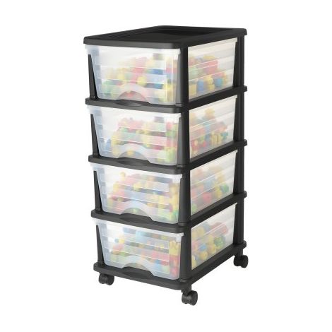 Cajonera de Almacenaje de Plástico, Unidad de Almacenamiento con Ruedas y 4 Cajones Transparentes, Torre de Ordenación para Suministros y Documentos de Oficina, Salas de Manualidades, Aulas (1/5)