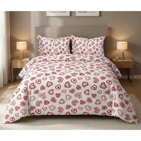 Copripiumino Miros Cuore Rosso – 100% Cotone Tirolese Made in Italy – Cuori su Entrambi i Lati Cm. 250x200