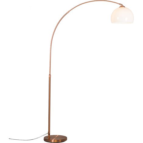 Qazqa – Lampe à arc en cuivre avec abat-jour blanc – Hauteur 176 cm – Longueur 130 cm – Base diamètre 30 cm – Intensité variable