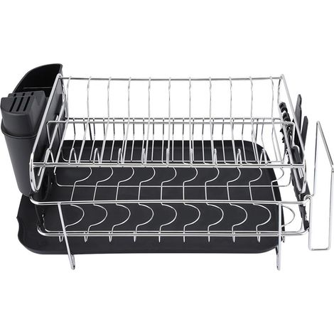 Scolapiatti a 2 Livelli in Acciaio Cromato con Vaschetta – Design Moderno e Robusto, Anticorrosione – Ideale per Cucina Domestica e Professionale (1/5)