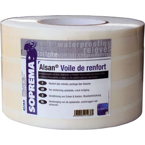 – Voile de renfort en polyester 50m x 0,10m – Pour pontage de fissures et relevés – Compatible résines Alsan 320/400/410