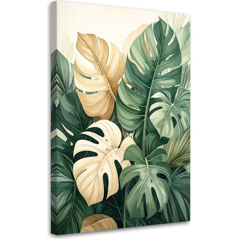 Stampe su Tela Foglie tropicali di monstera in verde e beige 20x30 (1/5)